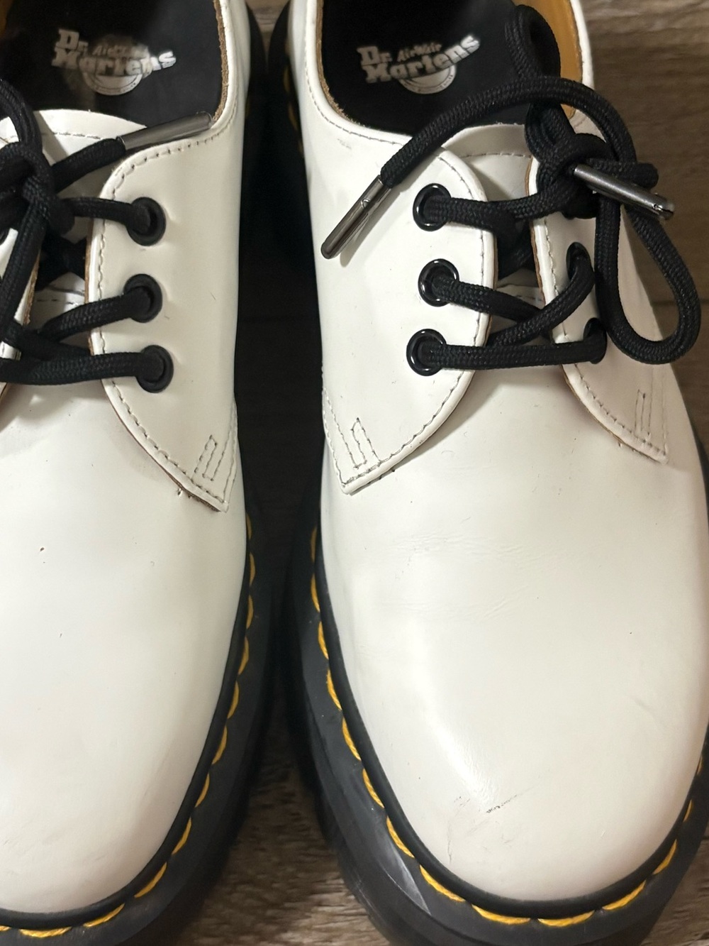Dr. Martens White Leather 1461 Quad Platform Derbys Classic Yellow Stitching 38 - Picture 7 of 7